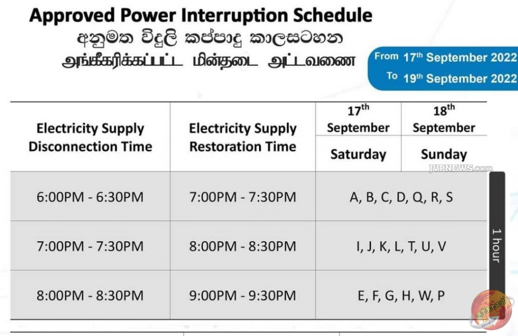 இலங்கையில் இன்று ஞாயிற்றுக்கிழமைக்கான மின்வெட்டு நேர விபரம்-Karihaalan news