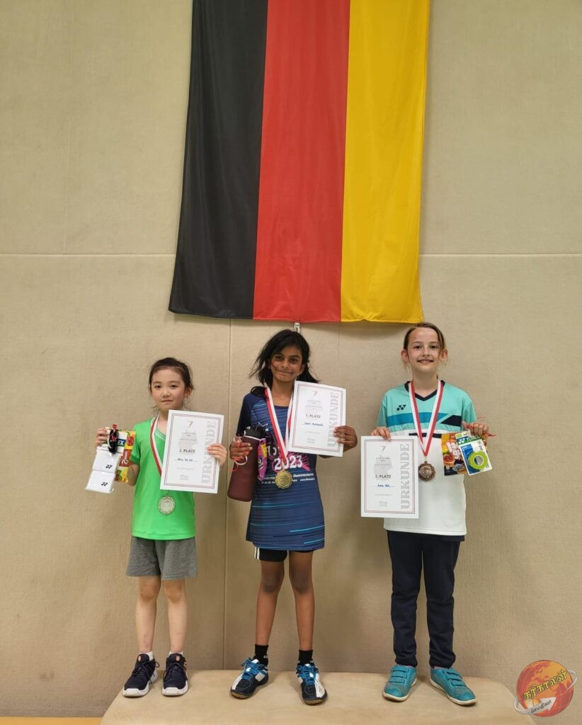 பூப்பந்தாட்டத்திலே யேர்மன் நாட்டில் முதல் தர போட்டிகள் இடம்பெறும் பல பகுதிகளிலும் தனது மிக இளைய வயதிலேயே கால் பதித்து வரும் தமிழி மார்க்கண்டு Karihaalan news