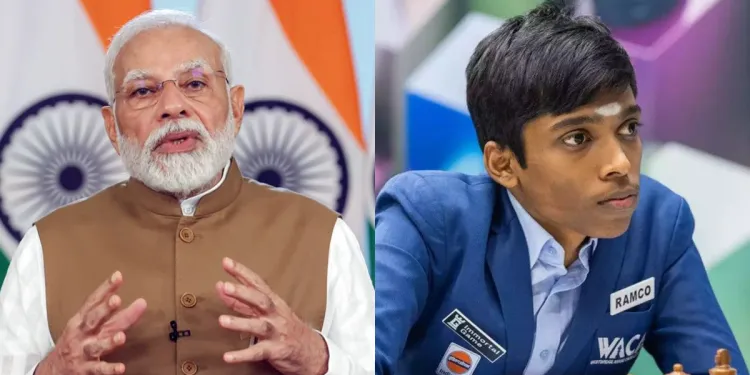 உலகக் கோப்பை செஸ் தொடரில் 2 ஆம் இடத்தைப் பிடித்த தமிழக வீரர் பிரக்ஞானந்தாவுக்கு பிரதமர் மோடி வாழ்த்துத் தெரிவித்துள்ளார்.Karihaalan News