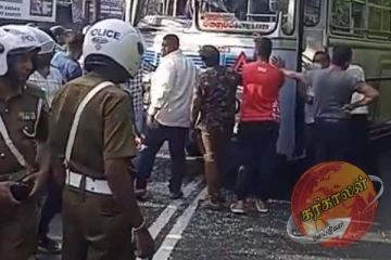 ஒன்றுடன் ஒன்று மோதிய இரு பேருந்துகள் ; நான்கு பேர் படுகாயம்