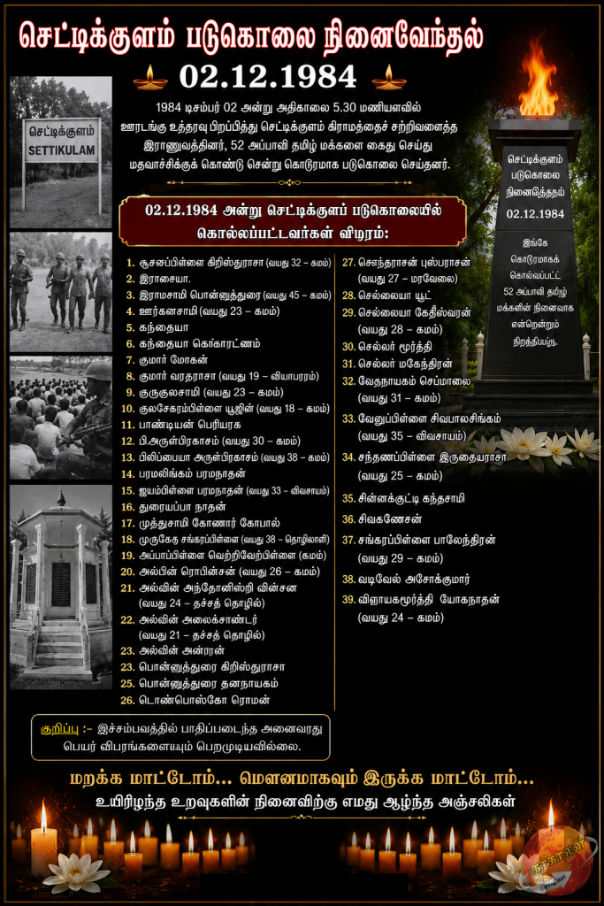02.12.1984 அன்று செட்டிக்குளப் படுகொலையில் கொல்லப்பட்டவர்கள் விபரம்: